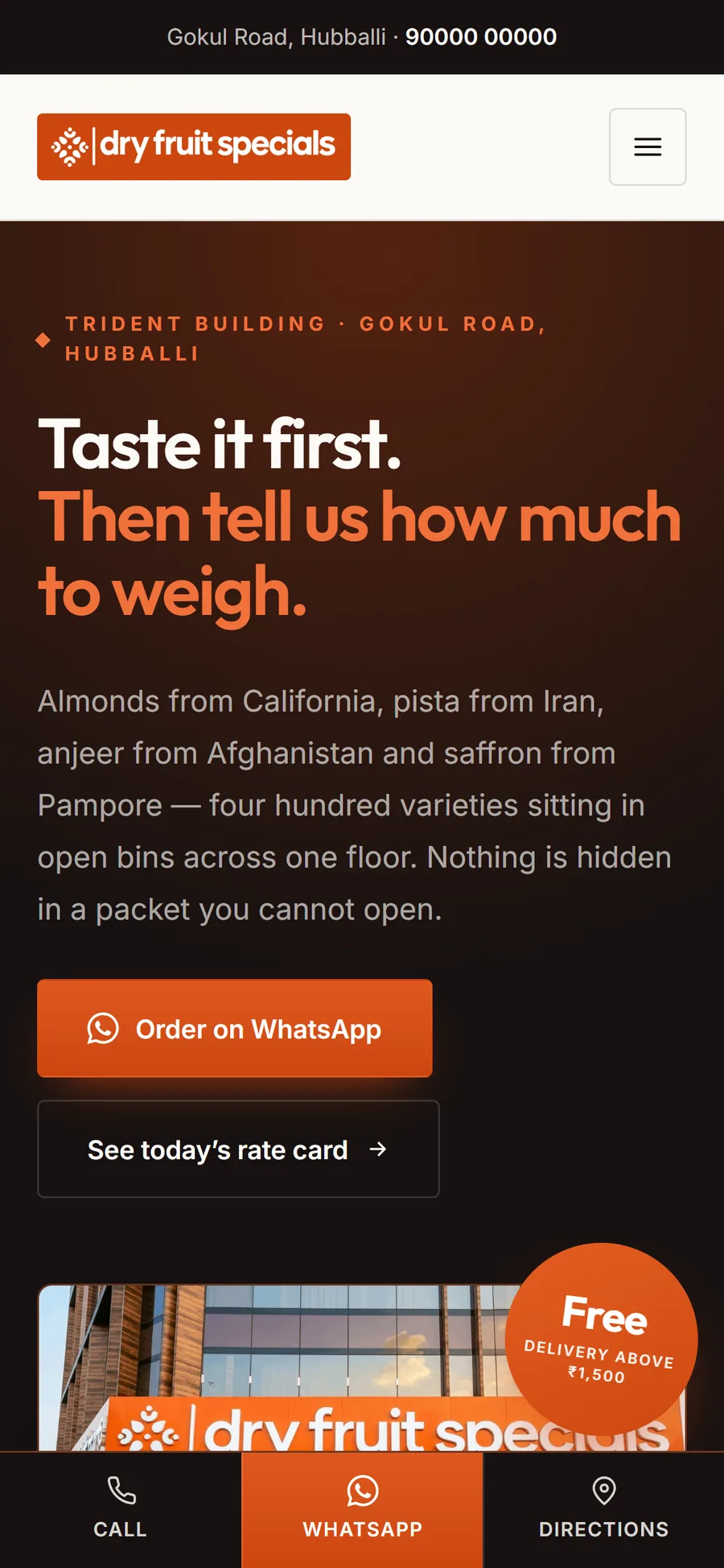 Dry Fruit Specials website on mobile
