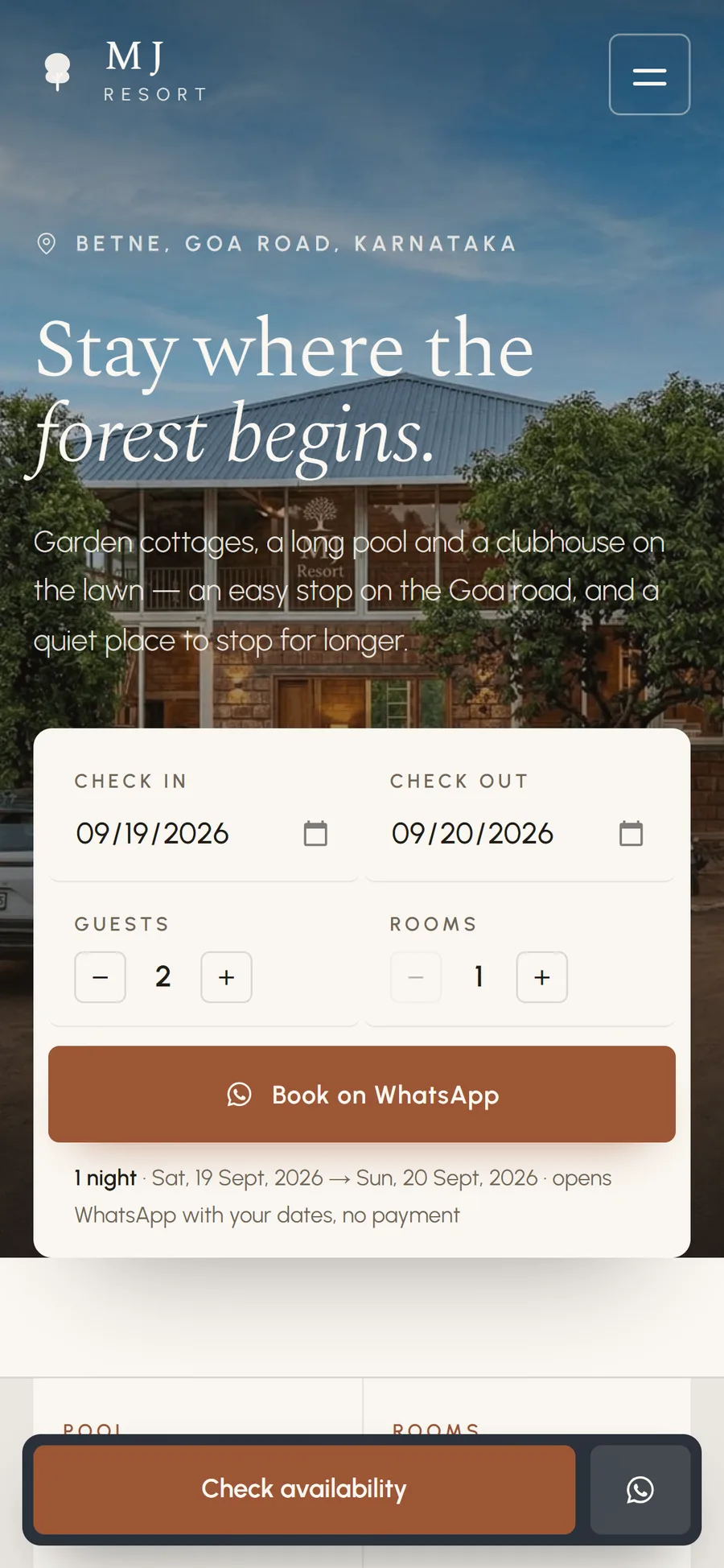 MJ Grand Hotel & Resort website on mobile